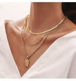 Gold Layered Initial Necklaces for Women, 14K Gold Plated Dainty Square Letter A-Z Pendant Figaro Chain Paperclip Snake Choke...