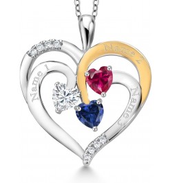 Customize Your Own 925 2 Tone Silver Personalized 3 Stone Heart Shape Gemstone Birthstone and Moissanite Engravable Pendant N...