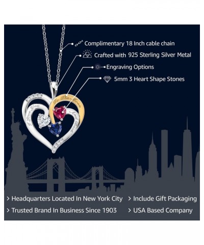 Customize Your Own 925 2 Tone Silver Personalized 3 Stone Heart Shape Gemstone Birthstone and Moissanite Engravable Pendant N...