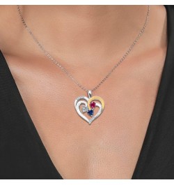 Customize Your Own 925 2 Tone Silver Personalized 3 Stone Heart Shape Gemstone Birthstone and Moissanite Engravable Pendant N...