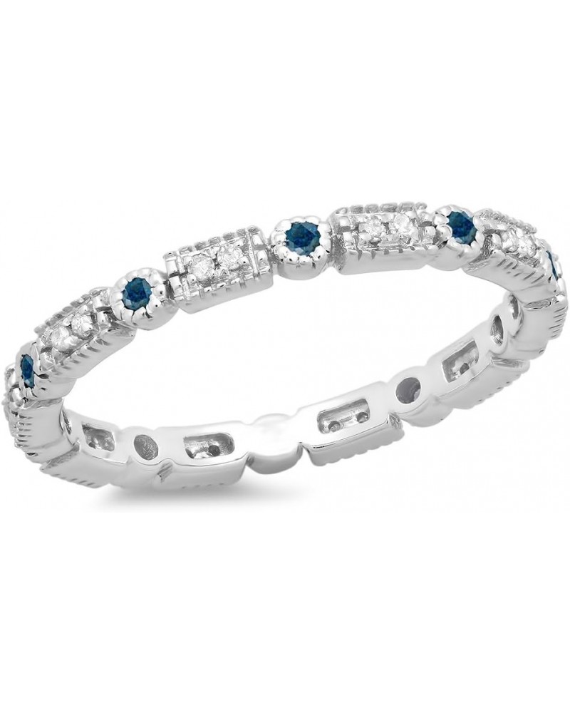 0.25 Carat (ctw) 14K Gold Round Blue & White Diamond Ladies Wedding Eternity Band Stackable Ring 1/4 CT White Gold $92.27 Rings