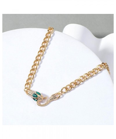 Vintage Emerald Snake Choker Necklace Punk Crystal Snake Pendant Necklace Gold Serpent Collar Necklace Chunky Curb Chain Neck...