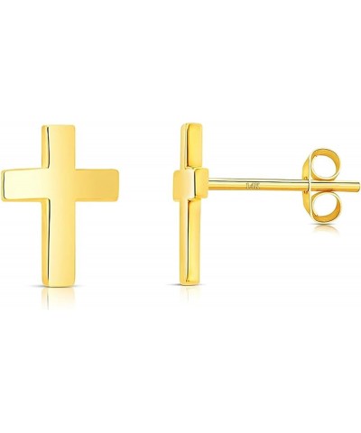 14k Solid Gold Small Polished Flat Plain Mini Cross Stud Earrings 7mm Yellow Gold $29.40 Earrings