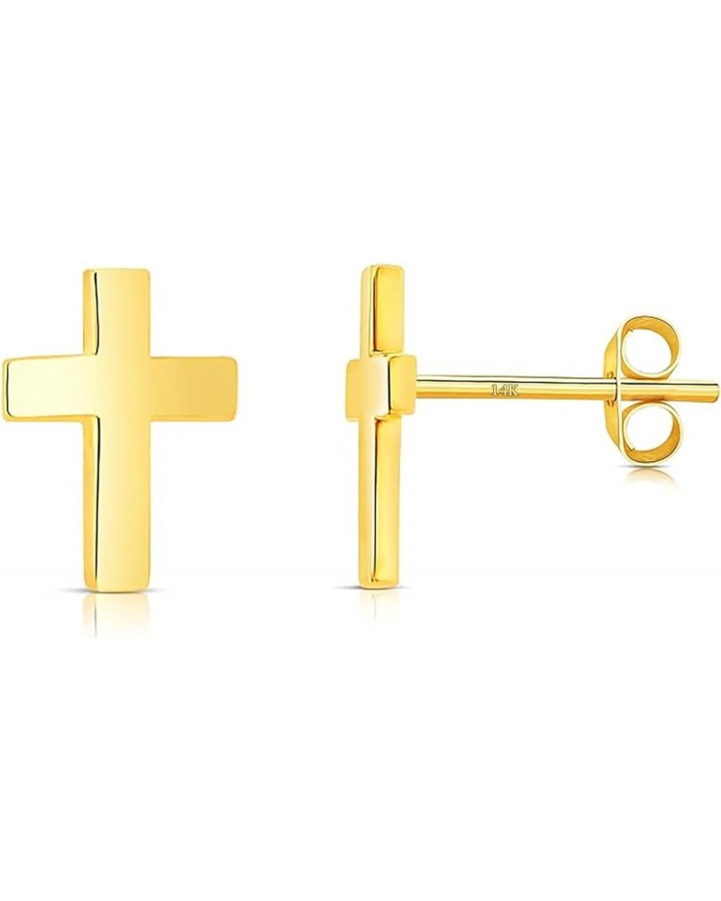 14k Solid Gold Small Polished Flat Plain Mini Cross Stud Earrings 7mm Yellow Gold $29.40 Earrings