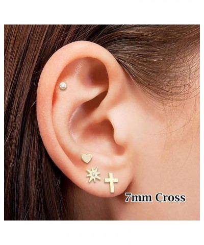 14k Solid Gold Small Polished Flat Plain Mini Cross Stud Earrings 7mm Yellow Gold $29.40 Earrings