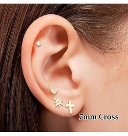 14k Solid Gold Small Polished Flat Plain Mini Cross Stud Earrings 7mm Yellow Gold $29.40 Earrings