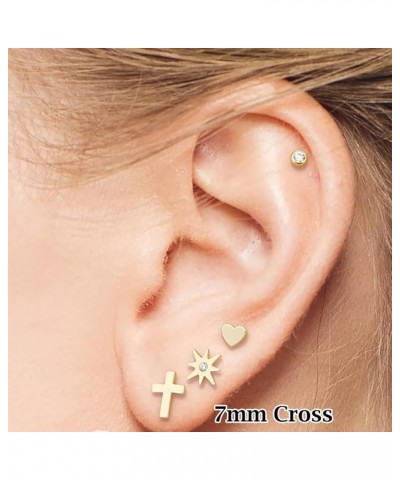 14k Solid Gold Small Polished Flat Plain Mini Cross Stud Earrings 7mm Yellow Gold $29.40 Earrings