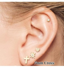 14k Solid Gold Small Polished Flat Plain Mini Cross Stud Earrings 7mm Yellow Gold $29.40 Earrings