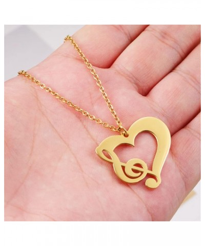 Musical Note Necklace Stainless Steel Love Heart Treble And Bass Clef Music Note Pendant Necklace for Women Music Lover Jewel...