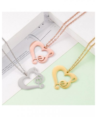 Musical Note Necklace Stainless Steel Love Heart Treble And Bass Clef Music Note Pendant Necklace for Women Music Lover Jewel...