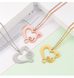 Musical Note Necklace Stainless Steel Love Heart Treble And Bass Clef Music Note Pendant Necklace for Women Music Lover Jewel...