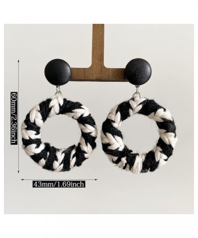 Unique Handmade Bohemian Vintage Black White Braided Wire Hollow Round Dangle Drop Earrings Circle Geometry Stud Earrings for...