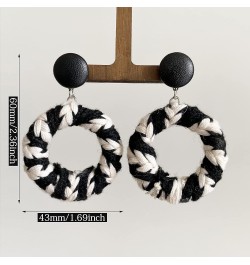 Unique Handmade Bohemian Vintage Black White Braided Wire Hollow Round Dangle Drop Earrings Circle Geometry Stud Earrings for...