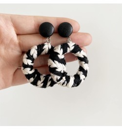 Unique Handmade Bohemian Vintage Black White Braided Wire Hollow Round Dangle Drop Earrings Circle Geometry Stud Earrings for...