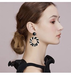 Unique Handmade Bohemian Vintage Black White Braided Wire Hollow Round Dangle Drop Earrings Circle Geometry Stud Earrings for...