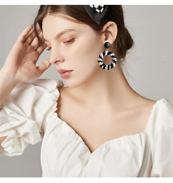 Unique Handmade Bohemian Vintage Black White Braided Wire Hollow Round Dangle Drop Earrings Circle Geometry Stud Earrings for...