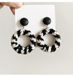 Unique Handmade Bohemian Vintage Black White Braided Wire Hollow Round Dangle Drop Earrings Circle Geometry Stud Earrings for...