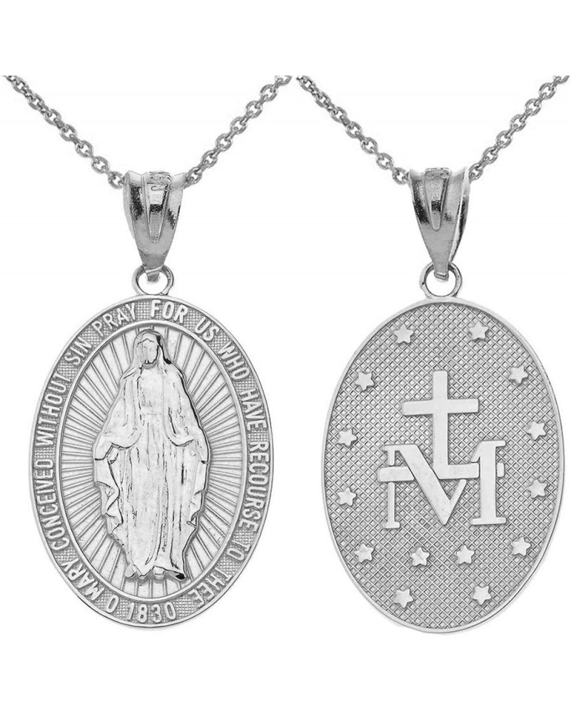 Certified 10k Gold Miraculous Medal Of Blessed Virgin Mary Catholic Charm Pendant Necklace White Gold 16.0 Inches $146.19 Nec...