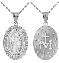 Certified 10k Gold Miraculous Medal Of Blessed Virgin Mary Catholic Charm Pendant Necklace White Gold 16.0 Inches $146.19 Nec...