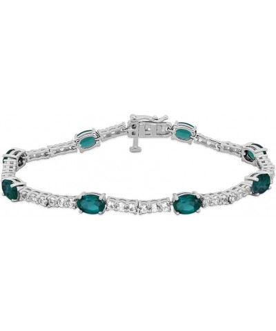 Sterling Silver 7X5MM Oval Created Emerald and Round Created White Sapphire Bracelet, 7.5 $43.15 Bracelets