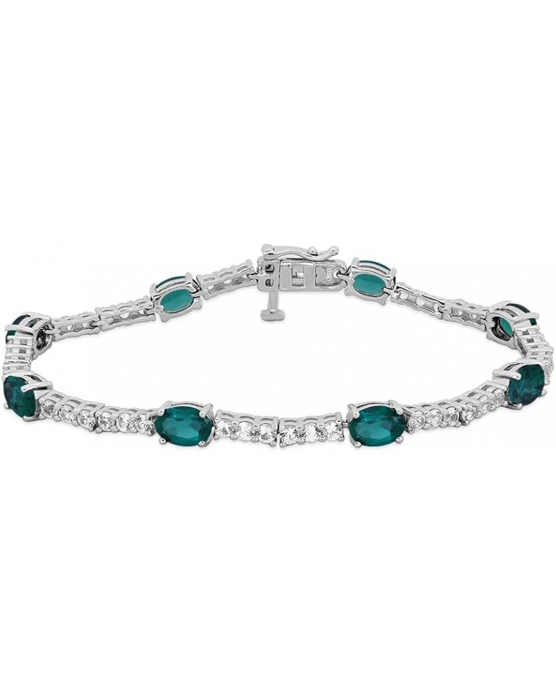 Sterling Silver 7X5MM Oval Created Emerald and Round Created White Sapphire Bracelet, 7.5 $43.15 Bracelets