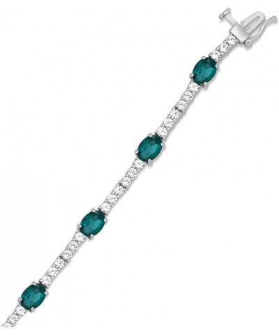 Sterling Silver 7X5MM Oval Created Emerald and Round Created White Sapphire Bracelet, 7.5 $43.15 Bracelets