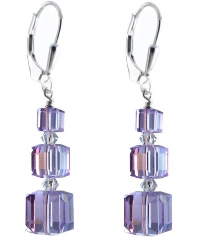 Violet, Lavender Cube Earrings made with Swarovski Crystal Elements Sterling Silver Lever-Back $11.75 Earrings