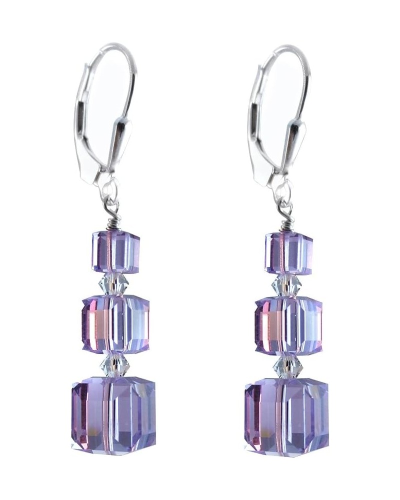 Violet, Lavender Cube Earrings made with Swarovski Crystal Elements Sterling Silver Lever-Back $11.75 Earrings