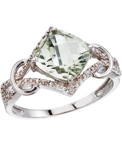 14K White Gold Green Amethyst and Diamond Cushion Ring $177.75 Rings