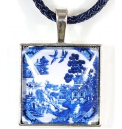 'Delftware Lover', Blue and White Delftware Cabochon Necklace, 24-28 Inches Blue Willow $17.80 Necklaces