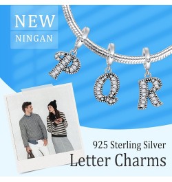 925 Sterling Silver Capital Letter Charms Fit for European Bracelets and Necklaces, Alphabet Pendant with Sparkling Cubic Zir...