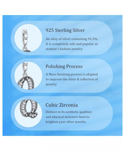 925 Sterling Silver Capital Letter Charms Fit for European Bracelets and Necklaces, Alphabet Pendant with Sparkling Cubic Zir...