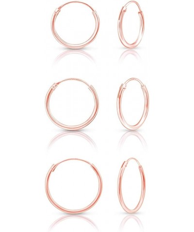 Set of 3 PAIRS of SMALL/MEDIUM 925 Sterling Silver, 24K Yellow or 18K Rose Gold Plated Endless Hoops/Sleepers Earrings - Thic...