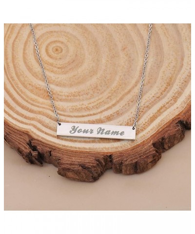 Long Bar Necklace Personalized Nameplate Monogram Initial Necklace for Women Luke Silver - Custom $10.07 Necklaces