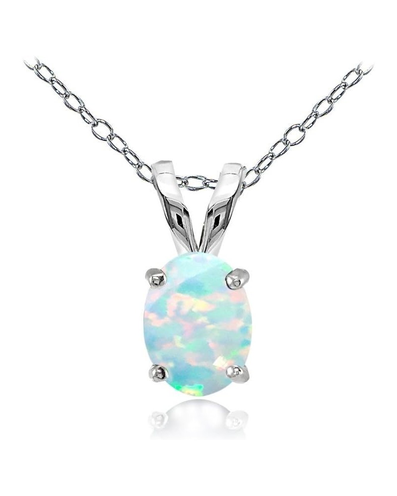 Sterling Silver 8x6mm Oval-cut Genuine, Created or Simulated Birthstone Solitaire Necklace Created White Opal $12.71 Necklaces