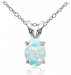 Sterling Silver 8x6mm Oval-cut Genuine, Created or Simulated Birthstone Solitaire Necklace Created White Opal $12.71 Necklaces