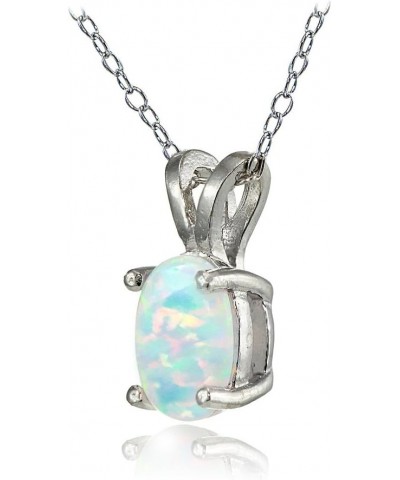 Sterling Silver 8x6mm Oval-cut Genuine, Created or Simulated Birthstone Solitaire Necklace Created White Opal $12.71 Necklaces