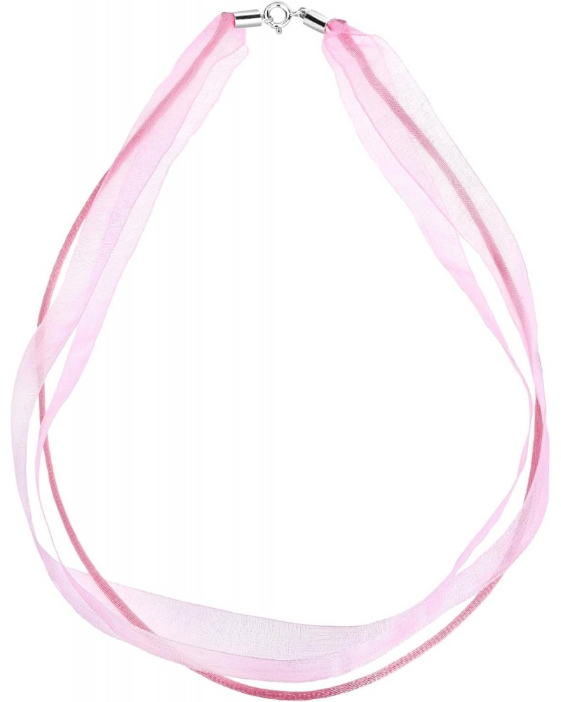 Versatile and Chic Double Strand Pink Ribbon and Silk Choker Necklace with .925 Sterling Silver Clasp $8.03 Necklaces