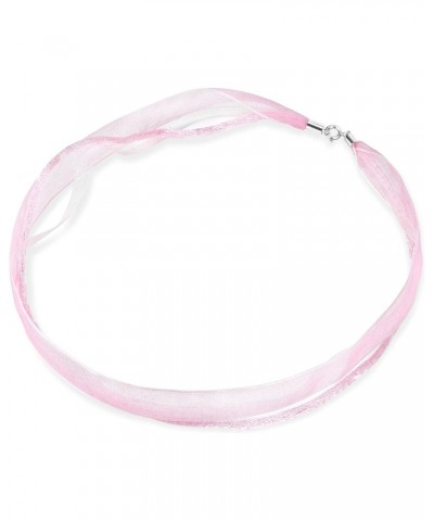 Versatile and Chic Double Strand Pink Ribbon and Silk Choker Necklace with .925 Sterling Silver Clasp $8.03 Necklaces