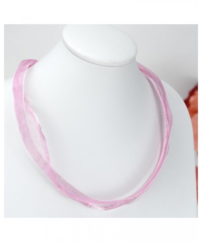 Versatile and Chic Double Strand Pink Ribbon and Silk Choker Necklace with .925 Sterling Silver Clasp $8.03 Necklaces