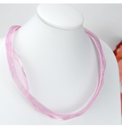 Versatile and Chic Double Strand Pink Ribbon and Silk Choker Necklace with .925 Sterling Silver Clasp $8.03 Necklaces