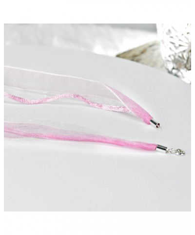 Versatile and Chic Double Strand Pink Ribbon and Silk Choker Necklace with .925 Sterling Silver Clasp $8.03 Necklaces