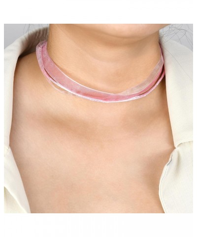 Versatile and Chic Double Strand Pink Ribbon and Silk Choker Necklace with .925 Sterling Silver Clasp $8.03 Necklaces