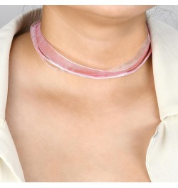 Versatile and Chic Double Strand Pink Ribbon and Silk Choker Necklace with .925 Sterling Silver Clasp $8.03 Necklaces