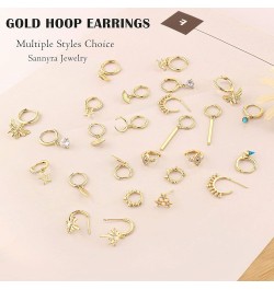 Hoop Earrings for Women - 14K Gold Plated Cubic Zirconia Moon Star Spike Lightning Evil Eye Dangle Huggie Drop Dangle Earring...