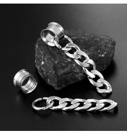 2PCS Link Chian Dangle Plugs Guages for Ear, Hypoallergenic 316 Stainless Steel Ear Dangles Plugs Tunels Gauuges for Stretche...