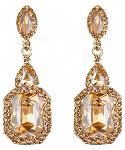 Women's Wedding Bridal Crystal Emerald Cut Infinity Figure 8 Chandelier Clip-On Dangle Earrings Champagne Gold-Tone $11.54 Ea...