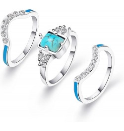 3 PCS Ring Set Natural Turquoise Diamond Rings Western Jewelry Turquoise Silver Color Rings for Women Bohemian Joint Knuckle ...