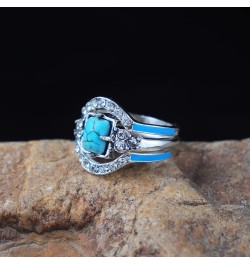 3 PCS Ring Set Natural Turquoise Diamond Rings Western Jewelry Turquoise Silver Color Rings for Women Bohemian Joint Knuckle ...