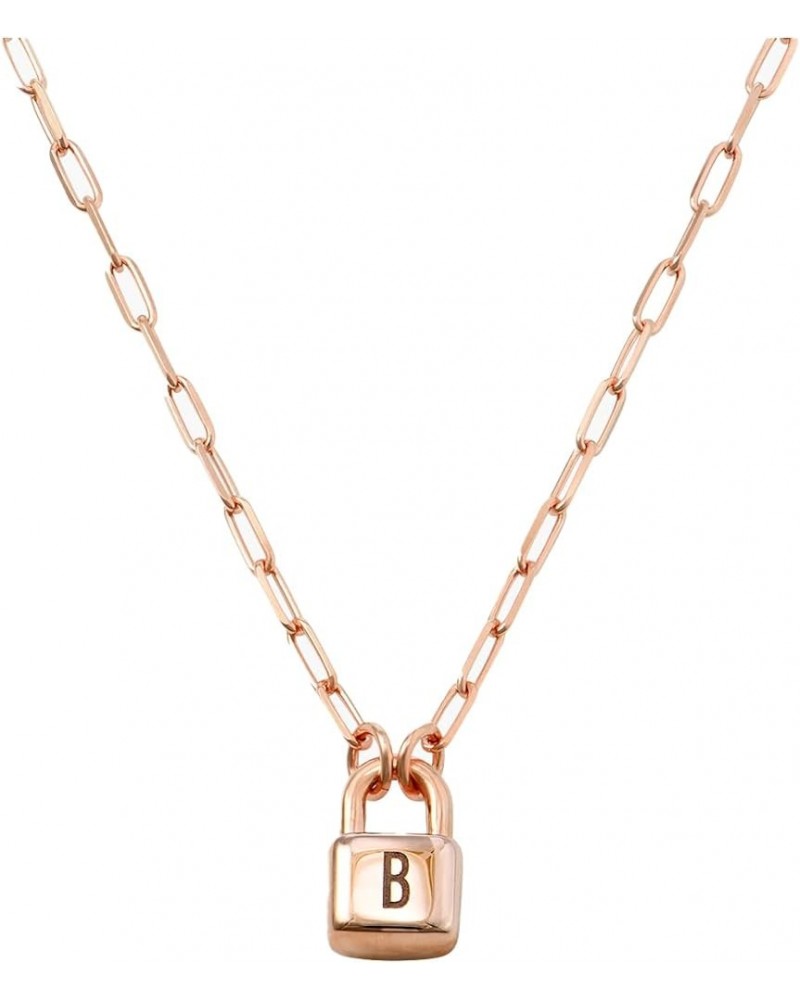 Personalized Initial Lock Pendant Necklace with Paperclip Link Chain - 14K Yellow Gold, 0.925 Sterling Silver,18K Gold & Rose...